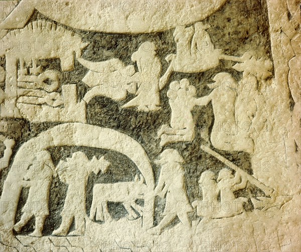 Detail of a carved funerary stone