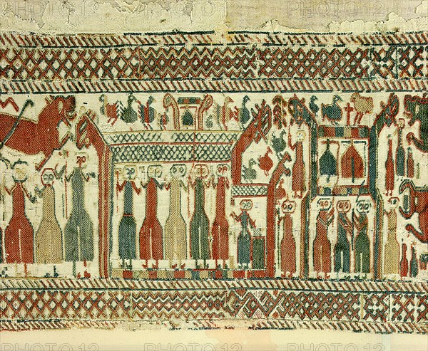 Tapestry detail illustrating the struggle between Christianity and paganism