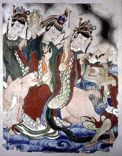 Wall painting from a temple depicting the Zodiac of the Bull