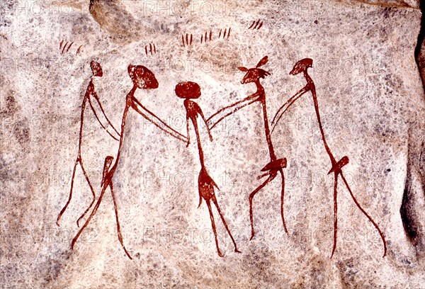Later Stone Age rock painting interpreted by recent scholars as recording a shamanistic trance dance known as simbo