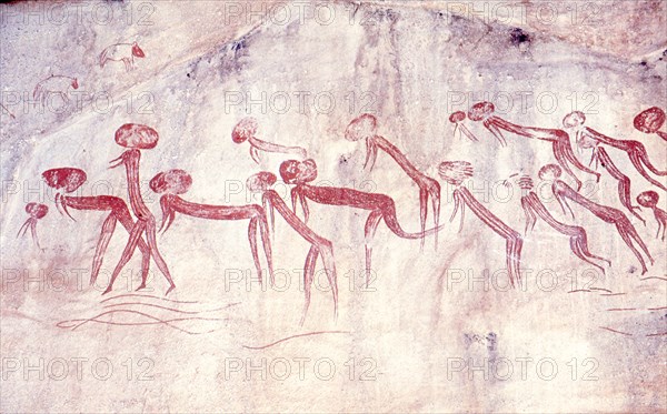 Later Stone Age rock painting interpreted by recent scholars as recording a shamanistic trance dance known as simbo among the hunter gatherer Sandawe people