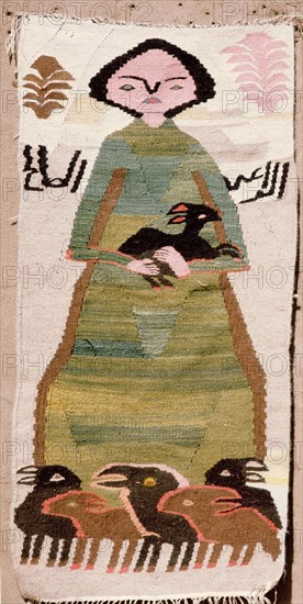 Wool tapestry of religious subject by Miriam Hermina (born 1936), a Coptic weaver and one of the first children to come to the school in old Cairo