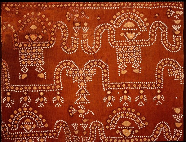 Textile with a design of a stylized man