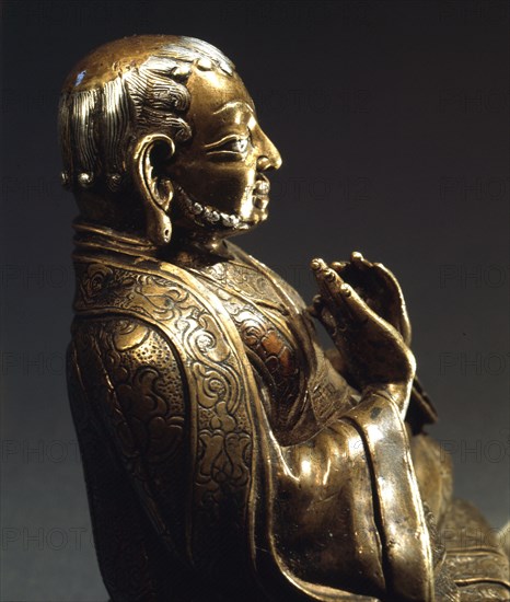 A statue in the form of a portrait of a deified teacher (lama), possibly Taklung Lama Thangpa Chenpo (1142 1210), who was the first abbot of the Taklung monastery of the Kagyu order