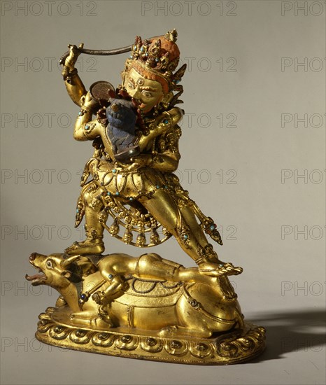 A yab yum icon of Raktayamari, a form of Yamantaka, destroyer of Death with his prajna, the Tibetan Shakti or wisdom