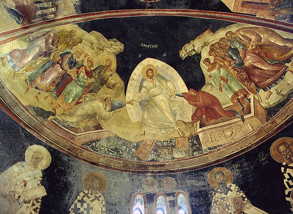 This fresco painting of the Harrowing of Hell, Anastasis, is in the apse of the large side chapel of the Kariye Djami which Theodore Metochites had built on to the church in the early 14th century