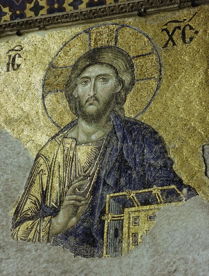 This mosaic of the enthroned Christ is in the South Gallery of the Hagia Sophia, Istanbul