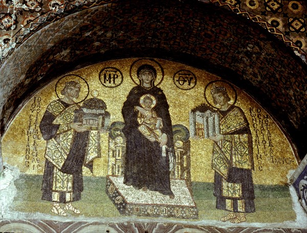 The mosaic over the South Door of the Hagia Sophia, Istanbul