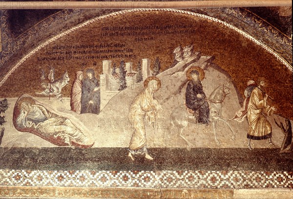 A mosaic panel in the church of St Saviour in Chora, (Kariye Djami) Istanbul depicting Josephs Dream and the Flight into Egypt