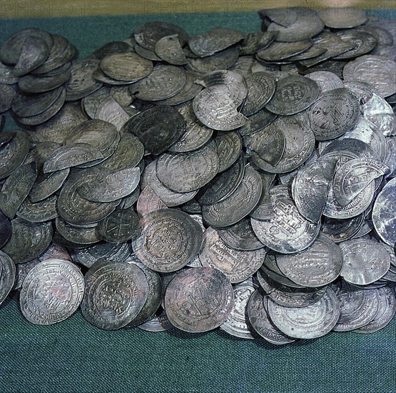 Coins, mainly Byzantine and Islamic part of Viking treasure found in burials which illustrate the extent of Viking travels