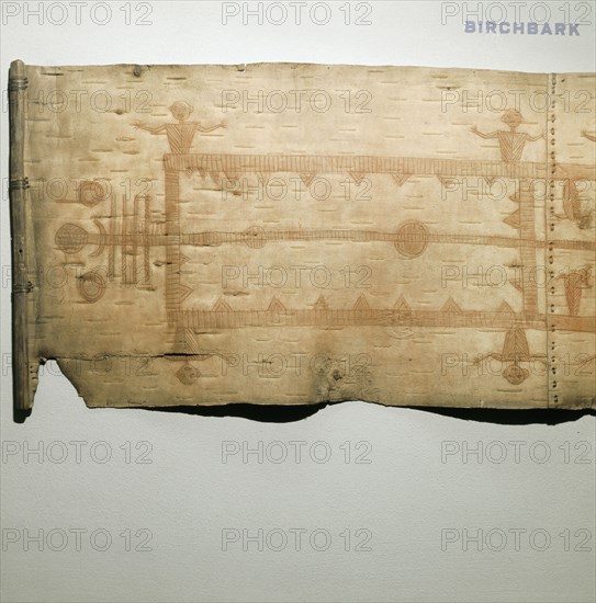 A section of birchbark showing the correct seating arrangement for members of the Midewiwin shamanistic curing society