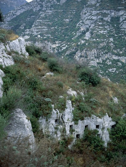 View of some of the 5000 burial chambers at Pantalica