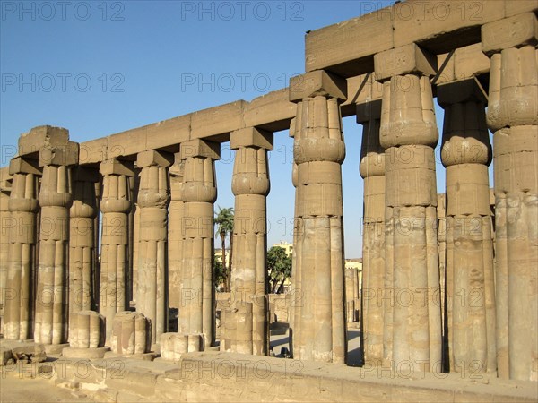 View of the Court of Rameses II with its "papyrus-reed bundle" style columns