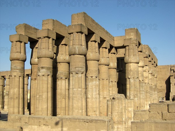 View of the Court of Rameses II with its "papyrus-reed bundle" style columns