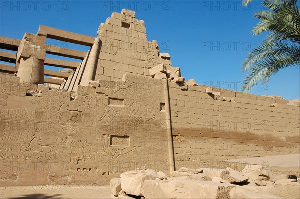 View of the giant relief decoration on the outside northern wall of the Great Hypostyle Court