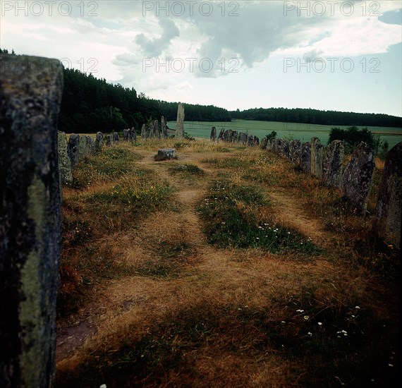 Burial site with stones forming the shape of a ship