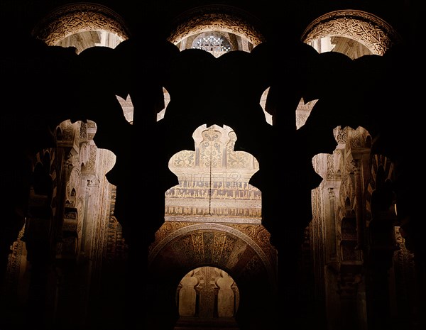 In front of the mihrab of the Great Mosque of Cordoba, part of the 10th century enlargements