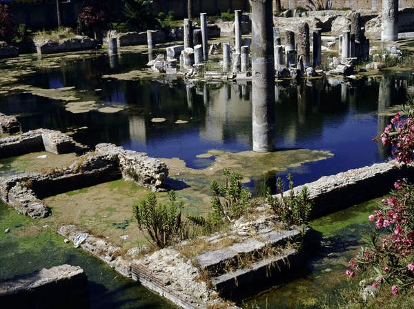 The remains of the circular structure of the Serapeum, a covered market place constructed during the reign of the Flavian emperors