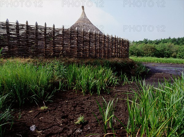 Replica crannog by the lake at Graggaunowen