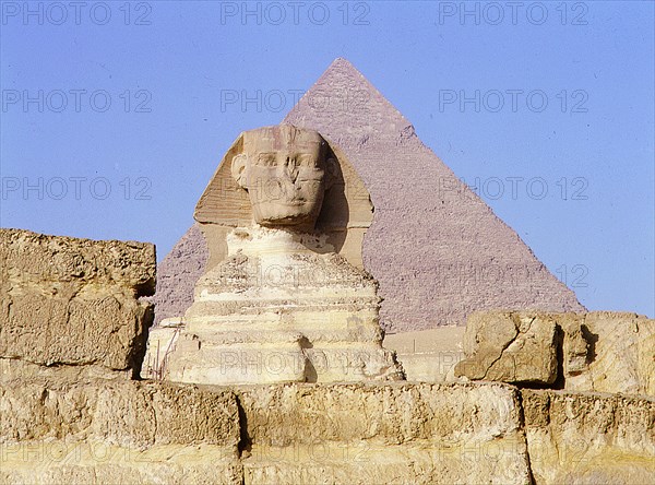 The Giza Sphinx with the pyramid of Khephren in the background