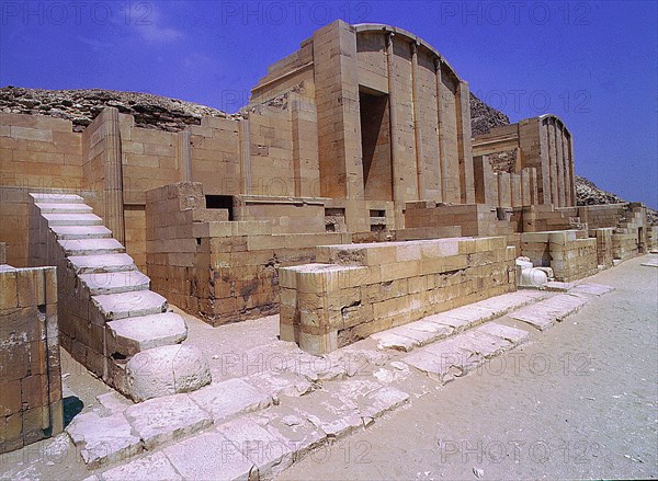 The enclosure with stone replicas of kiosks and chapels for the royal jubilee festivals (heb-sed) at the Step Pyramid of Zoser