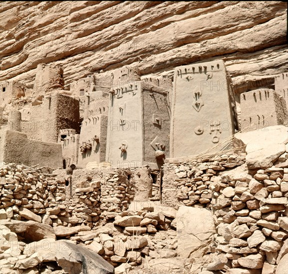 A Dogon village at the foot of the Bandiagara cliffs