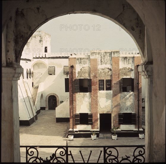 Inside the ramparts of Elmina Castle looking towards the market chamber where slaves were sold