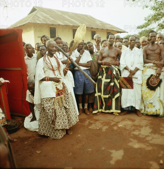 Chiefs and court officials participating in one of the major royal and civic rituals of Benin City