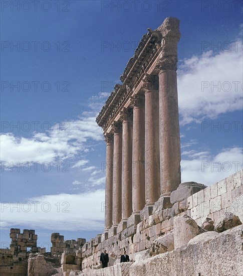 A view towards the temple precinct of Baalbek, the ancient Heliopolis which rose to prominence during the later Hellenistic and Roman period
