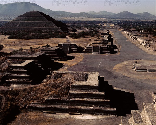 View of the Street of the Dead showing the Plaza of the Moon and the Pyramid of the Sun