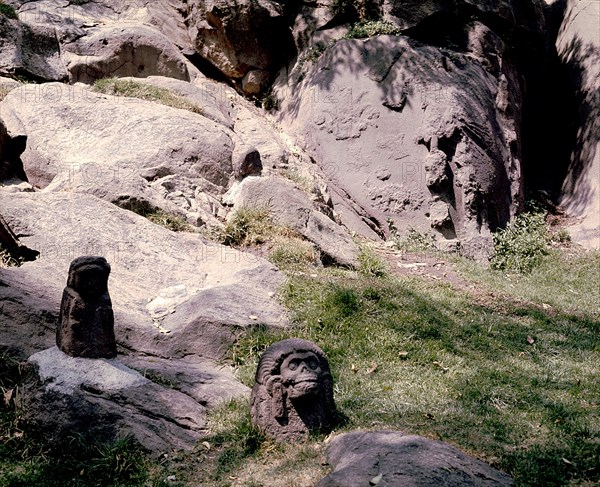 Fragments of sculptured rock which once formed part of Montezuma's summer palace
