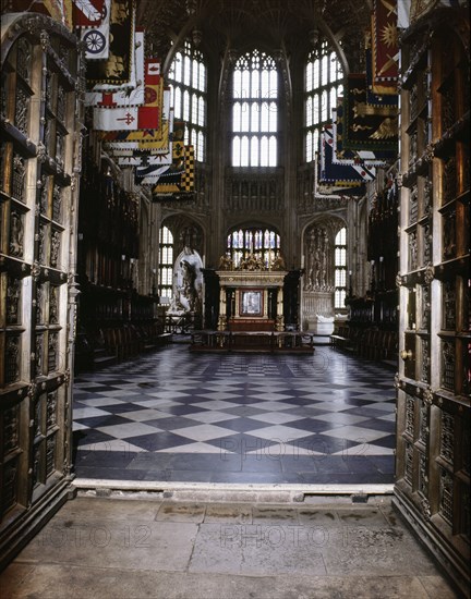 Interior of Henry VII's Chapel at Westminster Abbey Completed in 1519, in the late Perpendicular style, it is thought to have been designed by the master mason Robert Vertue