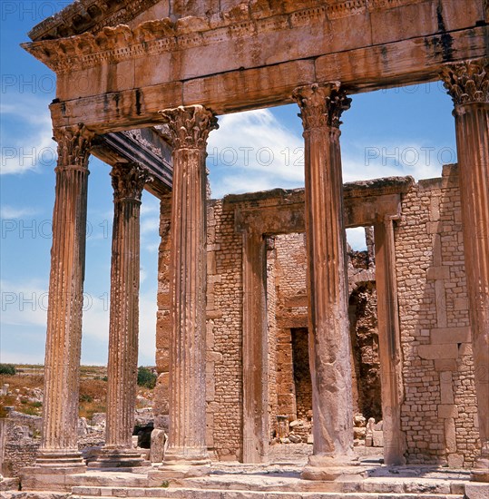 The ruins of Dougga, a small Roman town in North Africa which flourished in the 2nd-3rd centuries AD