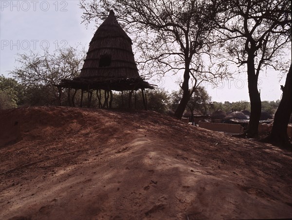 A hut raised above the ground for protection against snakes and rats