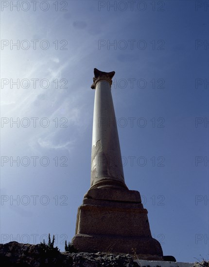 The misnamed "Pompey's Pillar", still standing in front of the Serapeum at Alexandria where it was erected in circa 299 AD in honour of the Emperor Diocletian