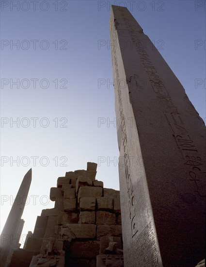 Hatshepsut's two obelisks with the broken, south one, in the foreground