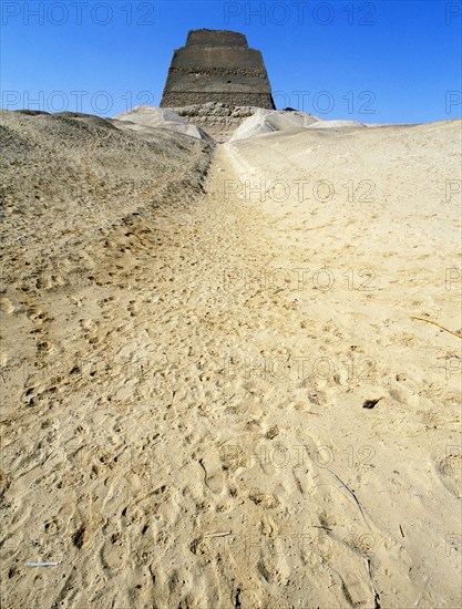 The inner core of the pyramid of Meidum, surrounded by the debris of its collapsed outer covering