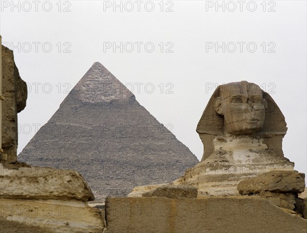 The Giza Sphinx with the pyramid of Khephren in the background