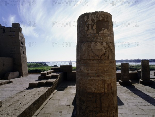 View of the Nile from Kom Ombo, the temple dedicated to the gods Sebek and Haroeris "Horus the Elder"