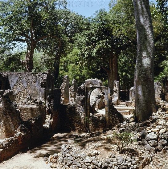 The ruins of Gedi, an important East African city and centre of the slave trade between c