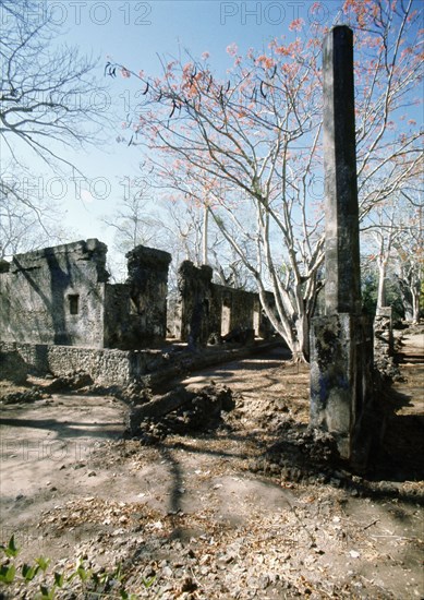 The ruins of Gedi, an important East African city and centre of the slave trade between c