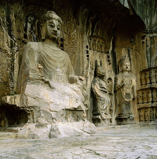 The colossal 17 metre high image of Vairocana Buddha in the Fengxian temple at the Longmen cave temples