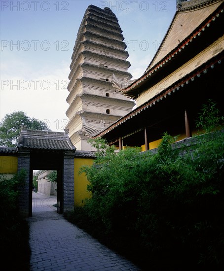 The Lesser Goose Pagoda located to the south of the present city wall of Xian