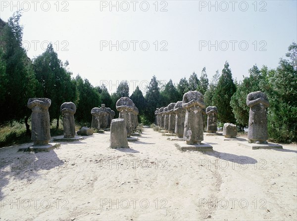 The joint tomb of Emperor Gao Zong and Empress Wu at the Tang imperial burial grounds at Qianling near Xian