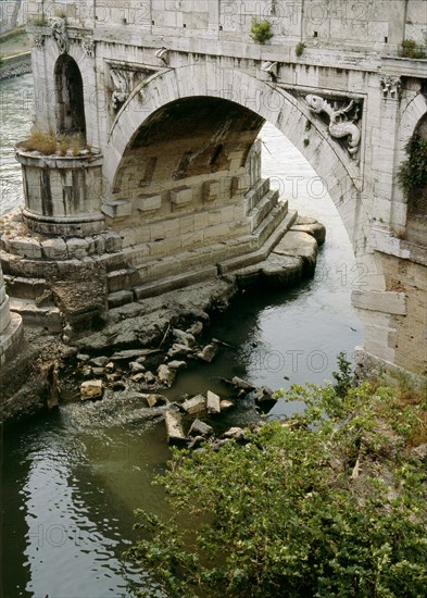 Remains of the Pons Aemilius, the oldest stone bridge across the river Tiber