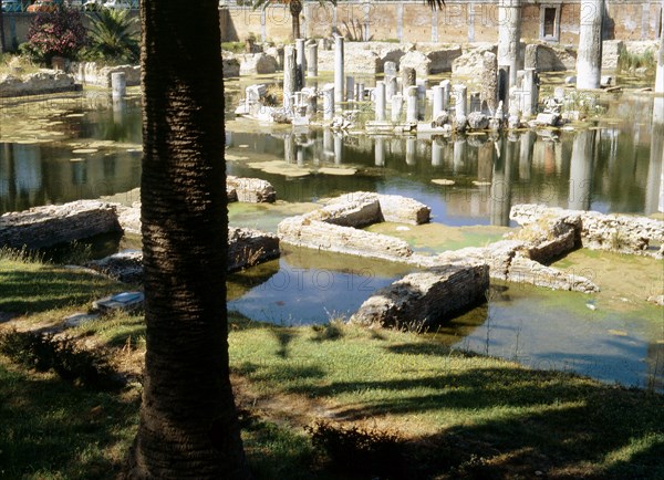 The remains of the circular structure of the Serapeum, a covered market place constructed during the reign of the Flavian emperors