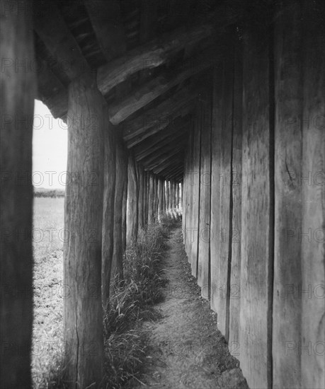 Reconstruction of the Viking barracks at Trelleborg, built following the pattern of the original foundation post holes