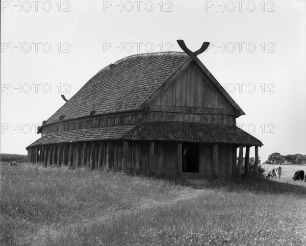 Reconstruction of the Viking barracks at Trelleborg, built following the pattern of the original foundation post holes