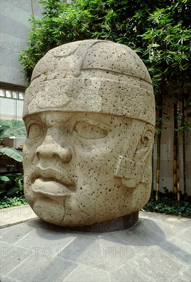 Colossal Olmec head, now at the Jalapa Museum, Veracruz, Mexico