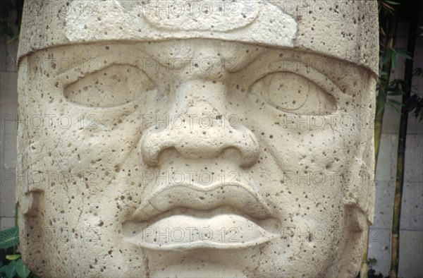 Colossal Olmec head, now at the Jalapa Museum, Veracruz, Mexico